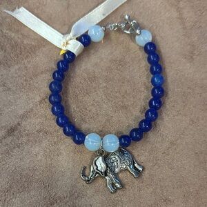 Blue Beaded Elephant Charm Bracelet